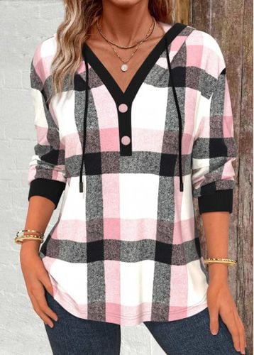 Multi Color Button Plaid Belted Long Sleeve Jacket - unsigned - Modalova