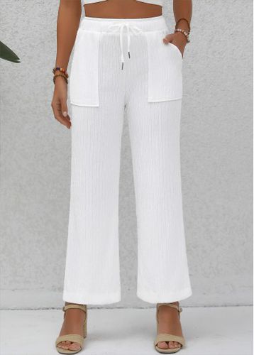 White Double Side Pockets Elastic Waist High Waisted Pants - unsigned - Modalova