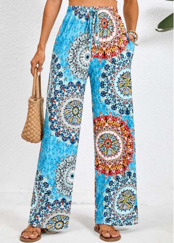 Neon Blue Pocket Tribal Print Elastic Waist Pants - unsigned - Modalova