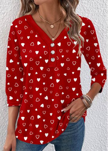 Valentine's Day Red Button Heart Print T Shirt - unsigned - Modalova