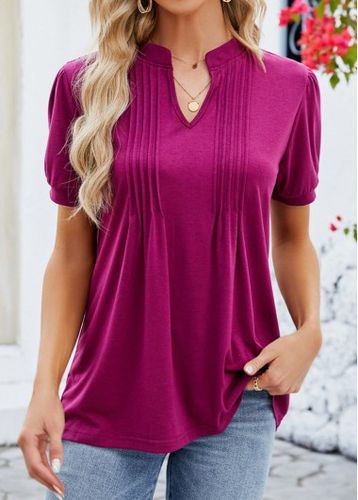 Dark Reddish Purple Tuck Stitch Short Sleeve T Shirt - unsigned - Modalova