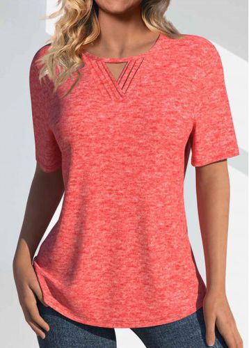 Coral Tuck Stitch Short Sleeve Round Neck T Shirt - unsigned - Modalova