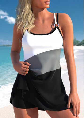 Scoop Neck Circular Ring Black Swimdress Top - unsigned - Modalova