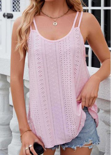 Pink Hole Double Straps Scoop Neck Camisole Top - unsigned - Modalova