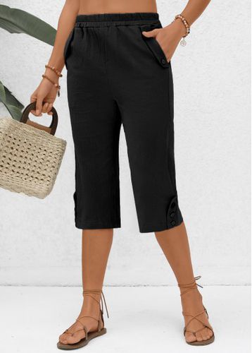 Black Pocket Elastic Waist High Waisted Pants - unsigned - Modalova