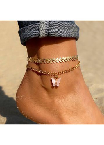Gold Layered Leaf Butterfly Alloy Anklets - unsigned - Modalova