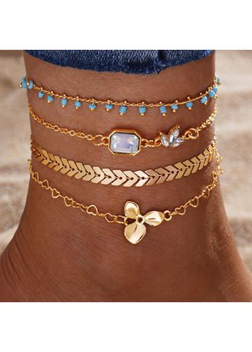 Gold Heart Layered Geometric Alloy Anklets - unsigned - Modalova