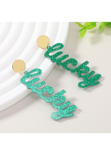 Green Glitter Letter Geometric Acrylic Earrings - unsigned - Modalova