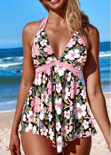 Patchwork Floral Print Light Pink Swimdress and Panty - unsigned - Modalova