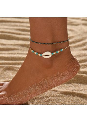 Mint Green Beads Conch Anklets Set - unsigned - Modalova