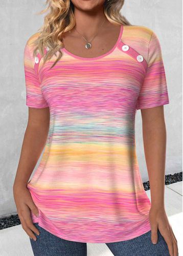 Pink Button Ombre Short Sleeve Round Neck T Shirt - unsigned - Modalova