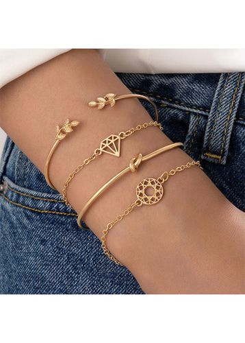 Golden Alloy Leaf Detail Bracelet Set - unsigned - Modalova