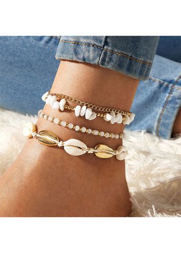 Patchwork Gold Shell Beaded Alloy Anklets - unsigned - Modalova