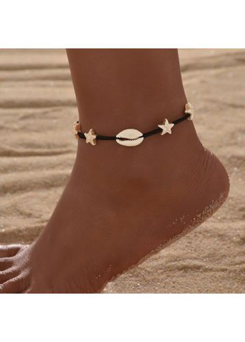 Black Weave Seashell Detailed Bohemian Anklet - unsigned - Modalova