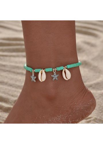 Mint Green Seashell Detailed Beaded Anklet - unsigned - Modalova