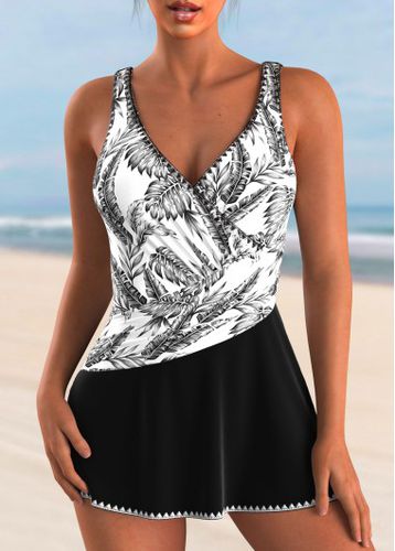 Leaf Print White One Piece Swimdress - unsigned - Modalova