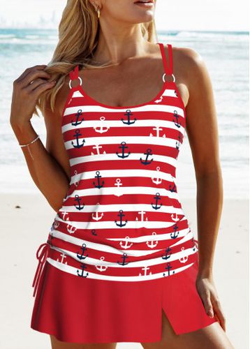 Circular Ring Striped Red Tankini Set - unsigned - Modalova