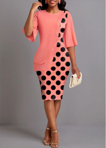 Coral Asymmetry Polka Dot Half Sleeve Bodycon Dress - unsigned - Modalova