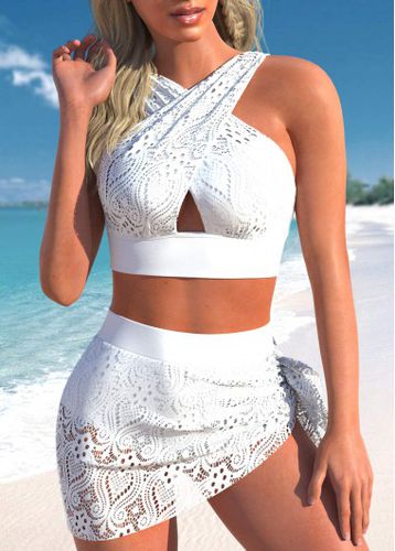 Criss Cross Lace White Bikini Set - unsigned - Modalova