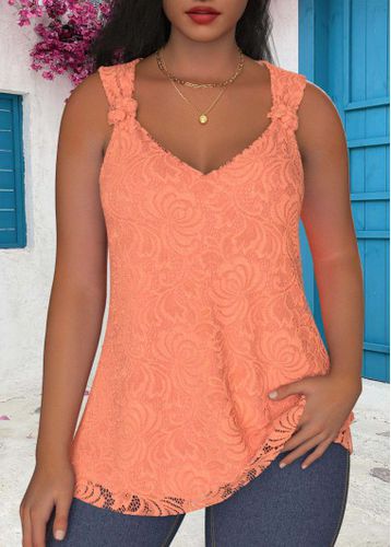 Orange Lace Sleeveless V Neck Tank Top - unsigned - Modalova