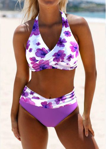 Criss Cross Floral Print Purple Bikini Set - unsigned - Modalova