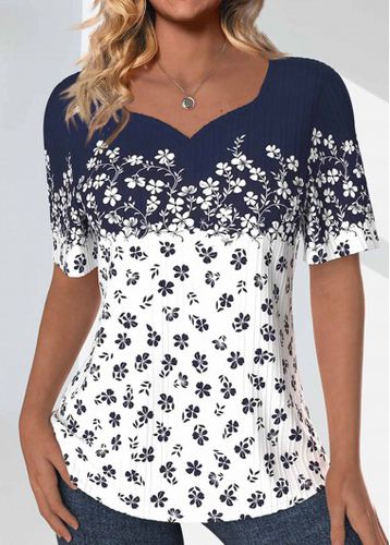 Navy Textured Fabric Ditsy Floral Print T Shirt - unsigned - Modalova