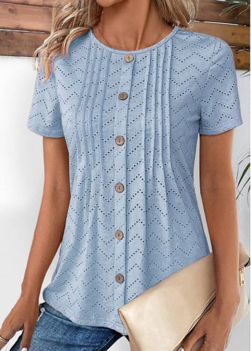 Dusty Blue Tuck Stitch Short Sleeve T Shirt - unsigned - Modalova