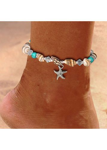 Mint Green Starfish Beaded Alloy Anklet - unsigned - Modalova