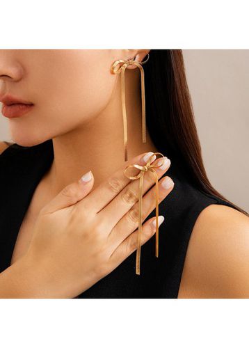 Gold Bow Alloy Metal Geometric Earrings - unsigned - Modalova