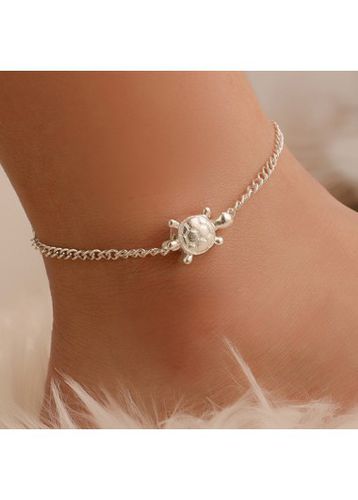 Silvery White Turtle Detail Alloy Anklet - unsigned - Modalova