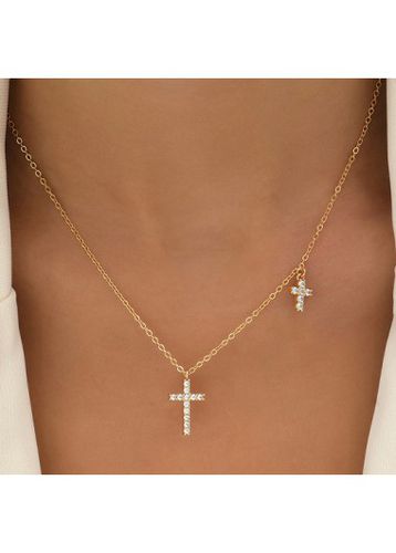 Gold Cross Geometric Copper Pendant Necklace - unsigned - Modalova