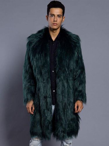 Faux Fur Coat Men Overcoat Salmon Turndown Collar Long Sleeve Winter Coat - milanoo.com - Modalova