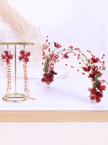 Wedding Headpiece Headwear Earrings Flower Metal Hair Accessories For Bride - milanoo.com - Modalova