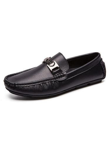 Men Loafer Shoes Fashion Cowhide Metal Details Slip-On Casual Low-Tops Flat Shoes - milanoo.com - Modalova