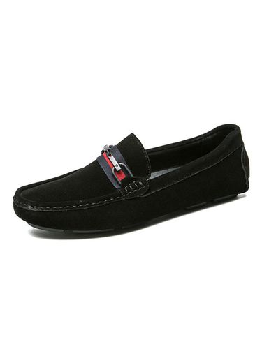 Men Loafer Shoes Slip-On Metal Details Round Toe Suede Leather Casual Flat Shoes - milanoo.com - Modalova