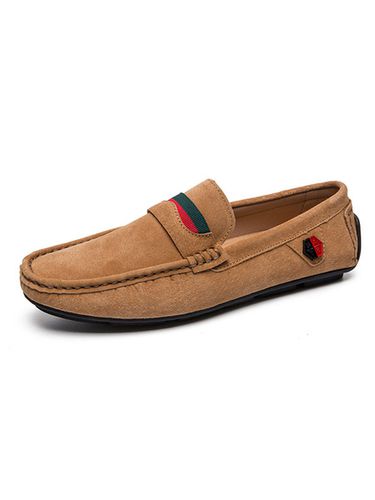 Mens Loafer Shoes Popular Suede Leather Slip-On Brown Casual Flat Shoes - milanoo.com - Modalova