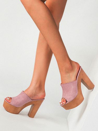 Women Sandals Terry Slide Open Toe Chunky Heel Slip-On Heeled Sandals - milanoo.com - Modalova