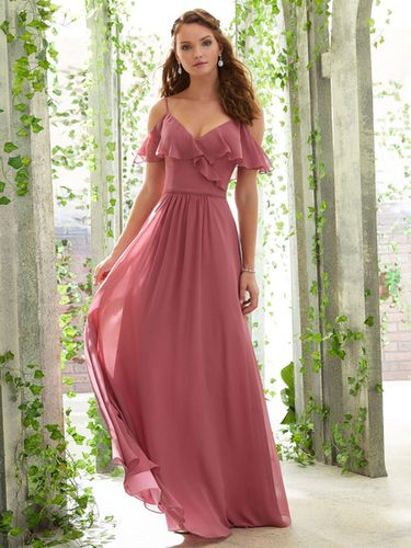 Bridesmaid Dress A-Line Sleeveless Floor-Length Zipper Chiffon Cameo Brown Prom Dress Free Customization - milanoo.com - Modalova