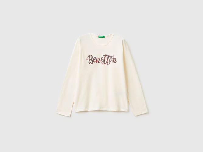 Benetton, T-shirt En Coton Chaud À Paillettes, Taille: 2XL, Crème, Enfants - United Colors of Benetton - Modalova
