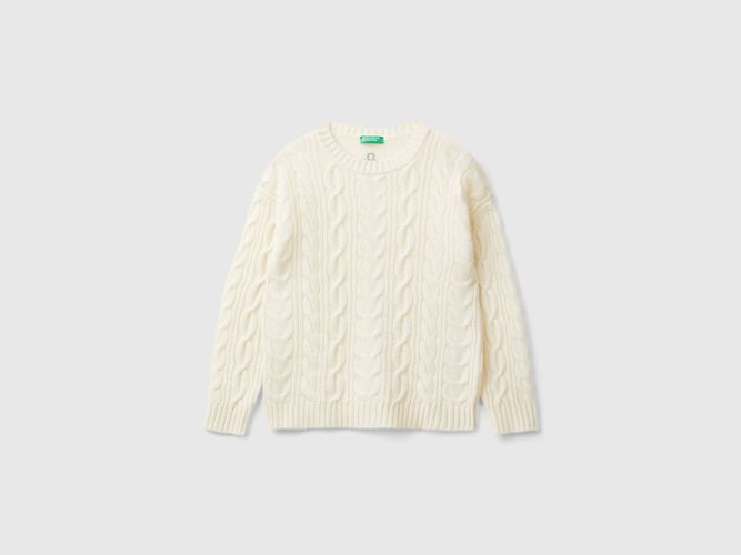 Benetton, Pull En Maille Torsadée En Laine Mélangée, Taille: 2XL, Crème, Enfants - United Colors of Benetton - Modalova
