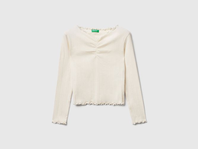 Benetton, T-shirt À Bords Ondulés, Taille: 2XL, Crème, Enfants - United Colors of Benetton - Modalova