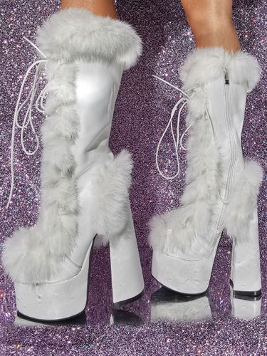 Bottes mi-mollet à talon épais et plateforme en cuir PUs - milanoo.com - Modalova