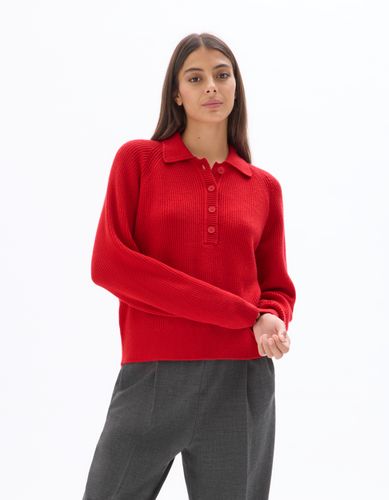 Pull col polo en maille - rouge - celio - Modalova