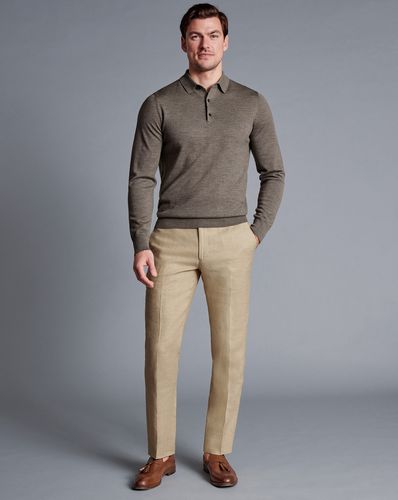 Men's Linen Trousers - Stone Beige, 42/38 by - Charles Tyrwhitt - Modalova