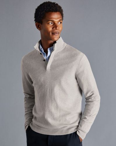 Men's Merino Cashmere Button Neck Jumper - Silver, Medium by - Charles Tyrwhitt - Modalova