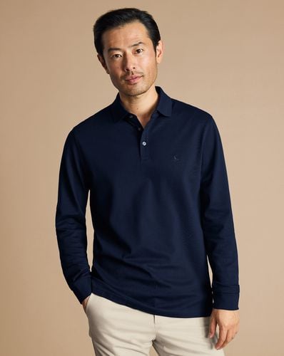 Men's Long Sleeve Tyrwhitt Pique Cotton Polo - Navy, Large by - Charles Tyrwhitt - Modalova