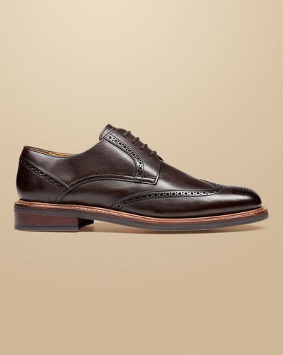 Men's Rubber Sole Leather Derby Brogue Shoes - Dark Chocolate , 9.5 R by - Charles Tyrwhitt - Modalova