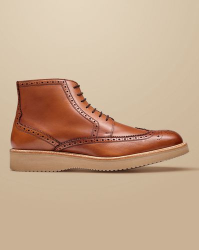 Men's Leather Brogue Boots - Dark Tan , 10 R by - Charles Tyrwhitt - Modalova