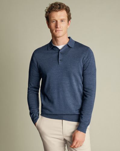 Men's Merino Polo Jumper - Indigo , Large by - Charles Tyrwhitt - Modalova