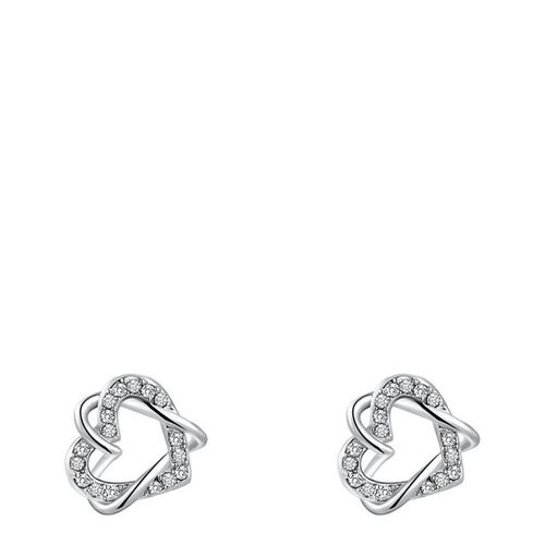 Platinum Plated Double Heart Earrings - Ma Petite Amie - Modalova